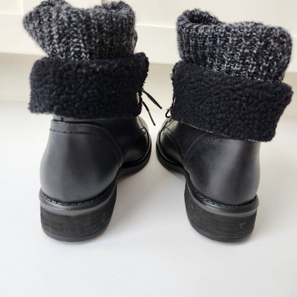 Musse & Cloud Black Leather Boot Sweater Sherpa Hiking Ankle Fall Winter Cute - Picture 5 of 11